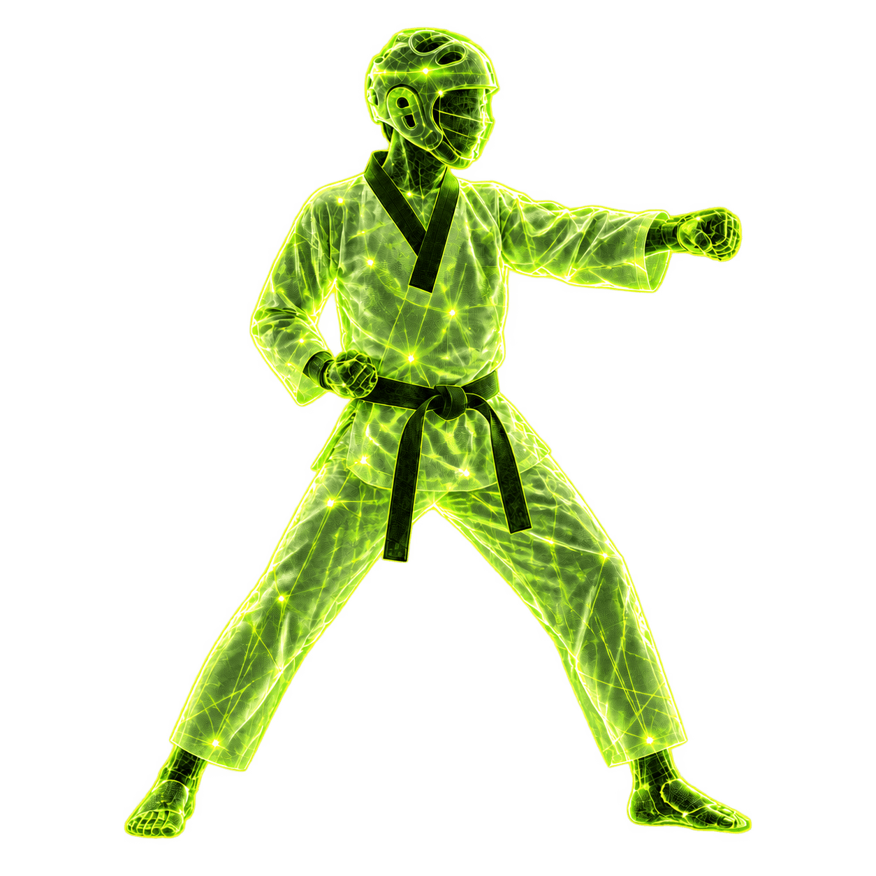 AI-tracked taekwondo athlete executing a middle punch